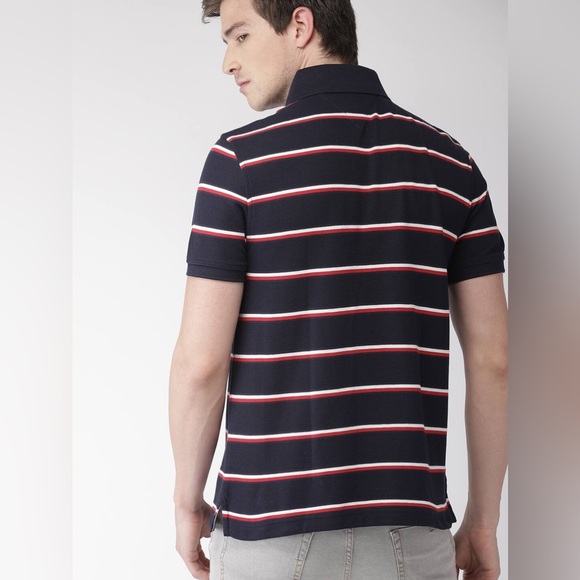 EUC Men’s Size Medium Tommy Hilfiger Performance Pique Striped Polo Shirt Navy - Picture 3 of 12